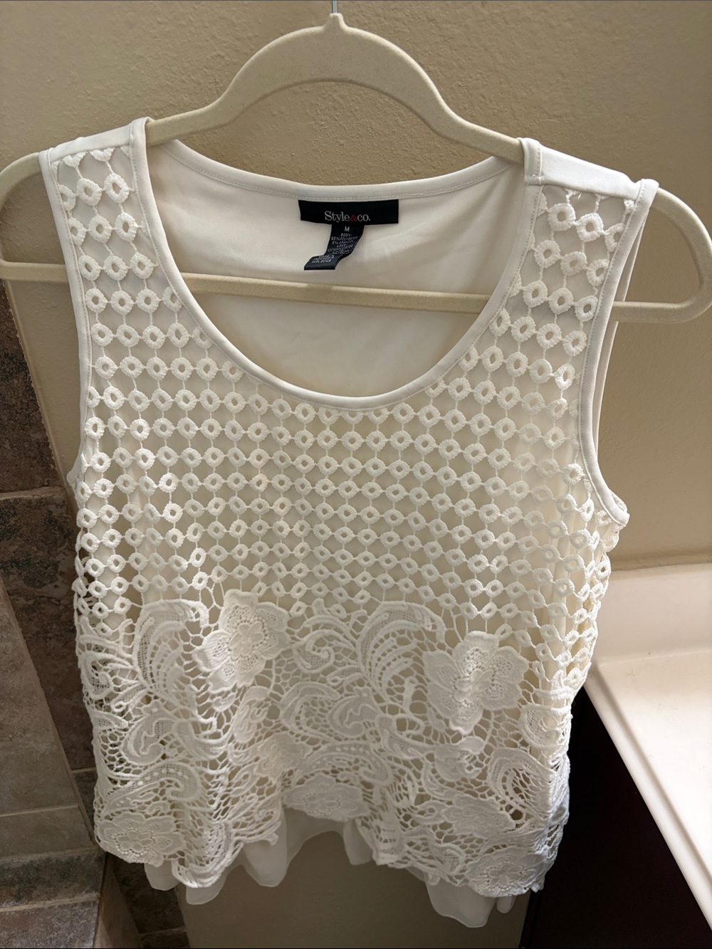 Style & Co. White Lace Crochet Overlay Tank
